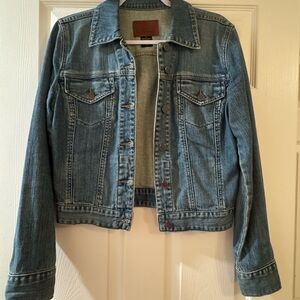 Calvin Klein Jeans Blue Jean Jacket with Cropped Style and Standard Collar